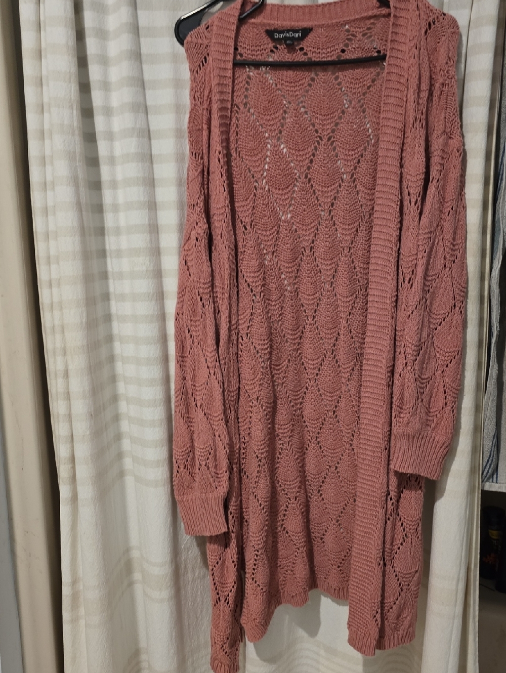 DAVI & DANI Dusty Rose Openwork Knit Cardigan